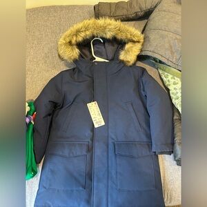 Uniqlo Navy Blue Kids Parka with Faux Fur Hood